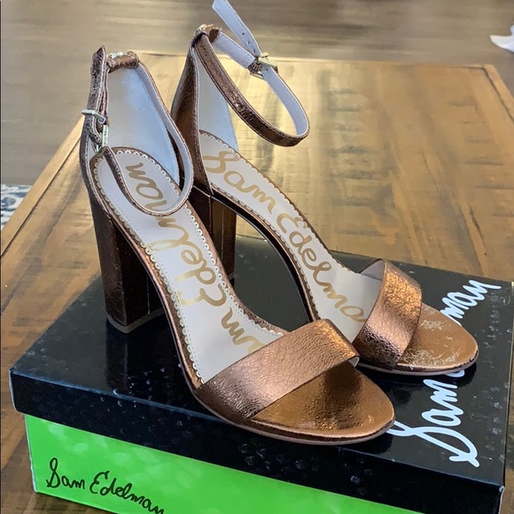 Sam Edelman Shoes - SAM EDELMAN Yaro Apricot Metal, Copper Block Heels